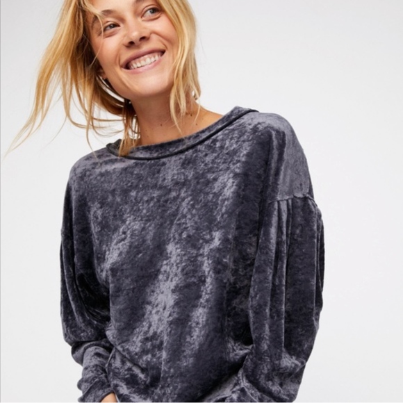 Free People Tops - NWT Free People Crushed Velvet Gray Sweatshirt
